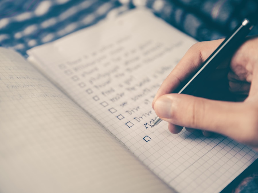 Handwritten checklist